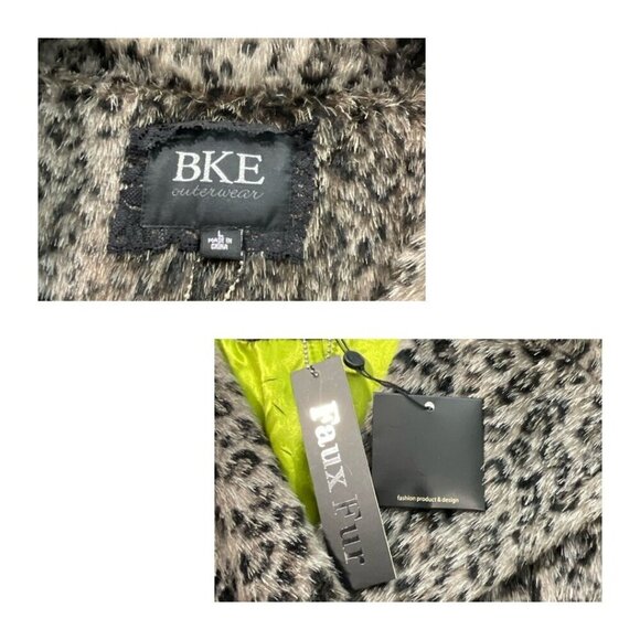 BKE Jacket Womens L Animal Print Faux Fur Gray Peacoat Double Breasted Cheetah - Picture 5 of 11